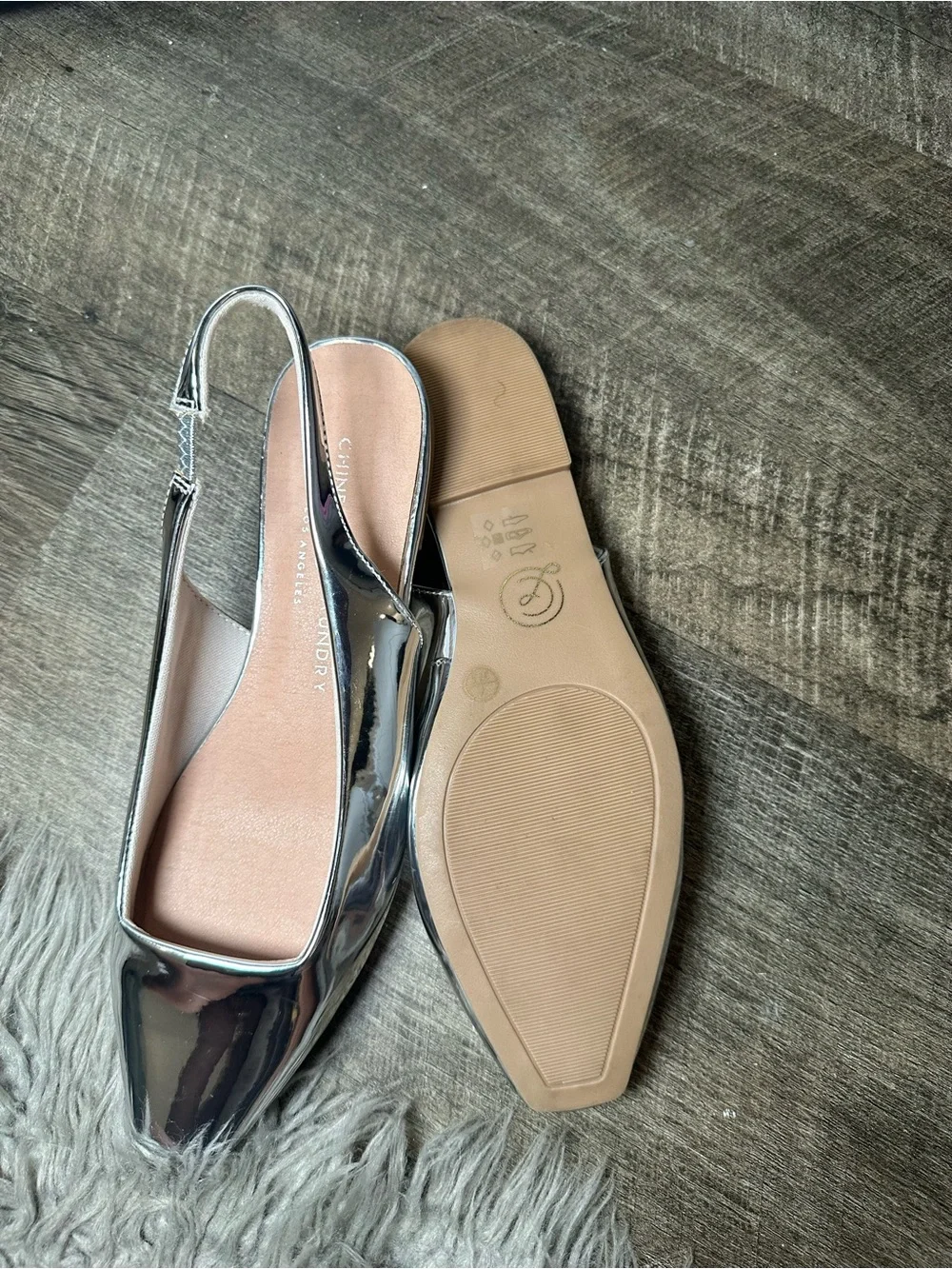 Chinese Laundry Harmony Silver Metallic Pointed Toe Slingback Flats 7.5